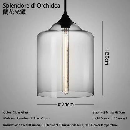 Suspension LED en verre soufflé à la bouche, design nordique moderne, lumière chaleureuse