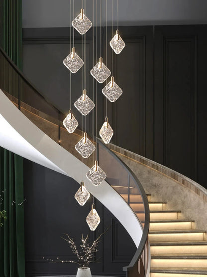 Lustre suspendu en cristal nordique pour salon et escaliers, lumière LED chaleureuse