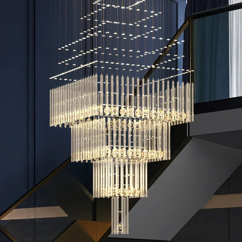 Lustre suspendu en cristal colonnaire, design moderne pour salon et escalier