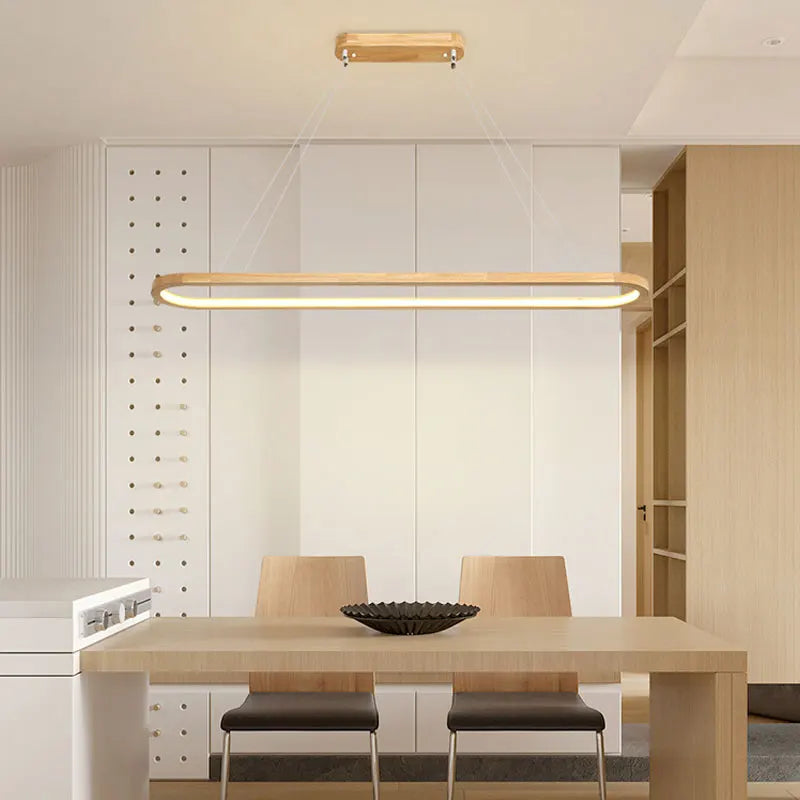 Suspension LED en bois design moderne, lumière blanche pour intérieur cosy