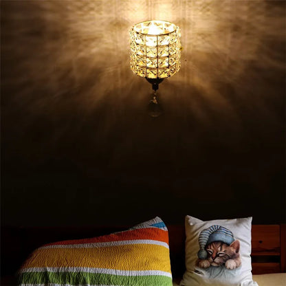 Applique Murale Cristal Cylindrique LED E27 avec Interrupteur à Tirer, Ambiance Chaleureuse