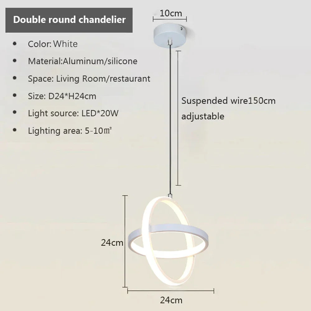 Suspension LED noire minimaliste en aluminium pour intérieur moderne