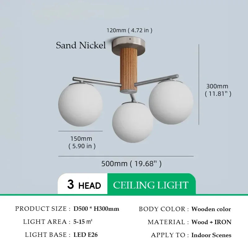 Suspension en bois de noyer japonais et verre dépoli ronde Wabi-sabi
