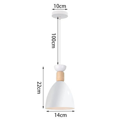 Suspension LED E27 moderne en fer et bois style nordique pour salon et cuisine