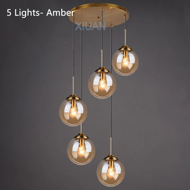 Suspension LED en verre fumé ambre, design moderne et lumière chaleureuse