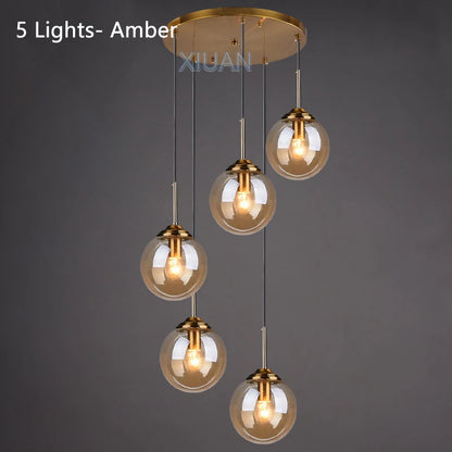 Suspension LED en verre fumé ambre, design moderne et lumière chaleureuse