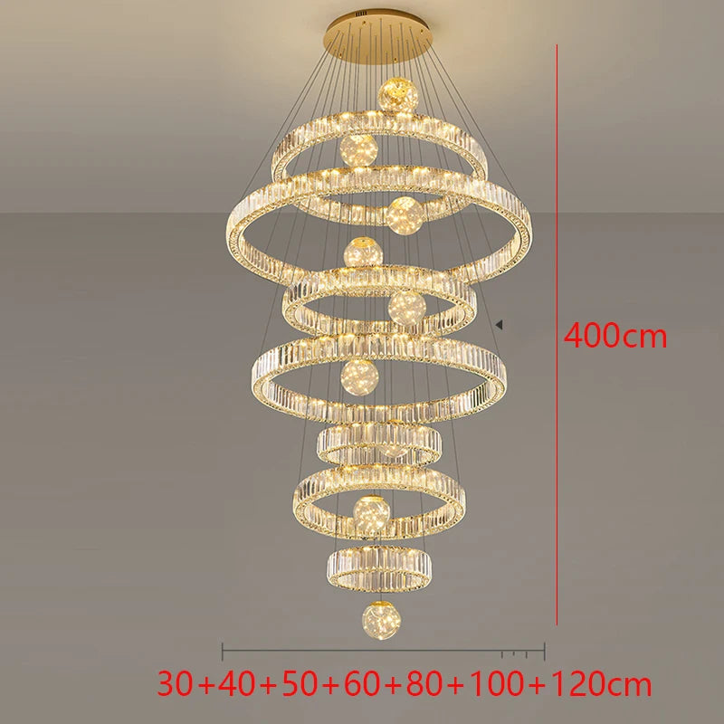Lustre suspendu moderne en cristal pour salon et escalier, lumière chaleureuse