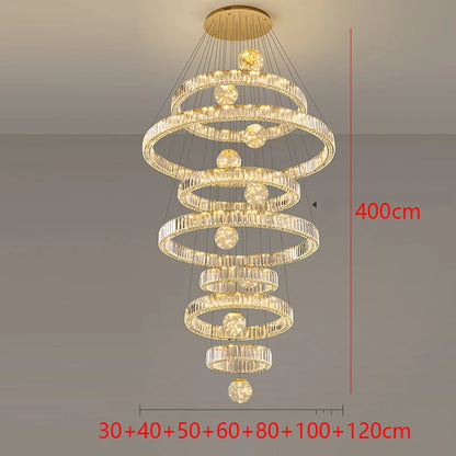Lustre suspendu moderne en cristal pour salon et escalier, lumière chaleureuse
