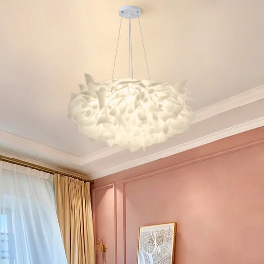 Plafonnier suspension pétale design italien en PVC blanc, lumière chaude romantique