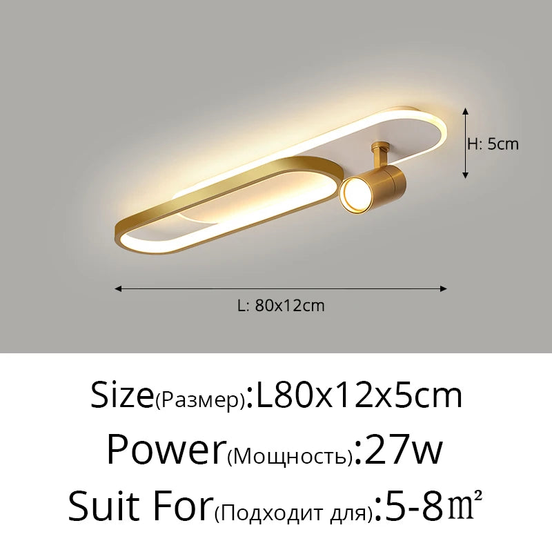 Plafonnier LED moderne avec projecteur or pour chambre et bureau