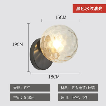 Applique Murale LED Boule en Verre Doré Moderne pour Intérieur