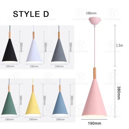 Suspension multicolore moderne E27 en aluminium, éclairage LED 110-220V