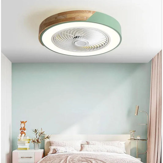 Plafonnier ventilateur bois 52 cm avec lumière LED et télécommande, ambiance cosy