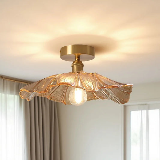 Plafonnier vintage en verre LED 2025, lumière chaude rétro pour salon et couloir
