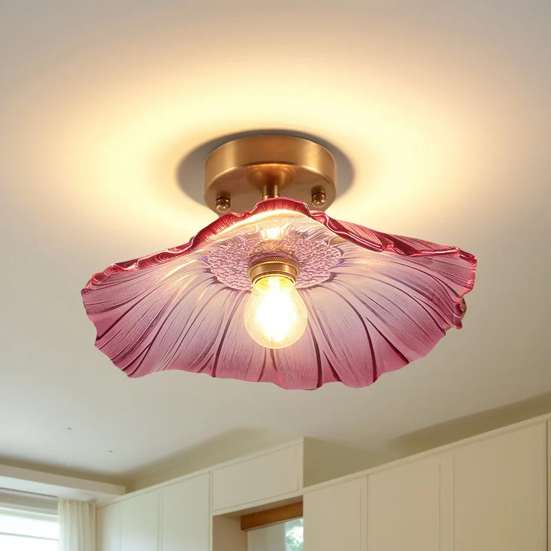 Plafonnier vintage en verre LED 2025, lumière chaude rétro pour salon et couloir