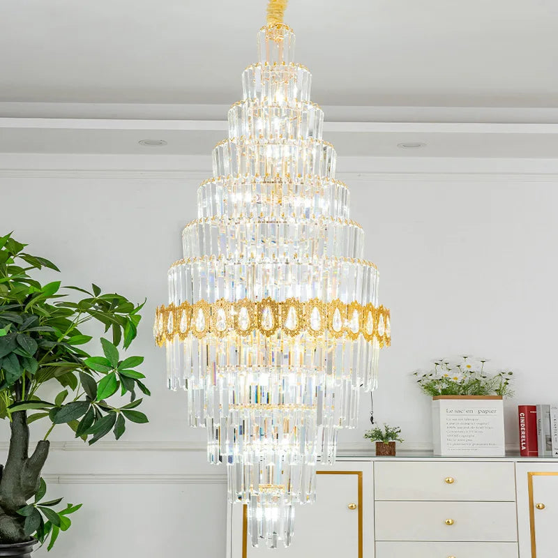 Lustre en cristal de luxe doré, design moderne pour salon et villa