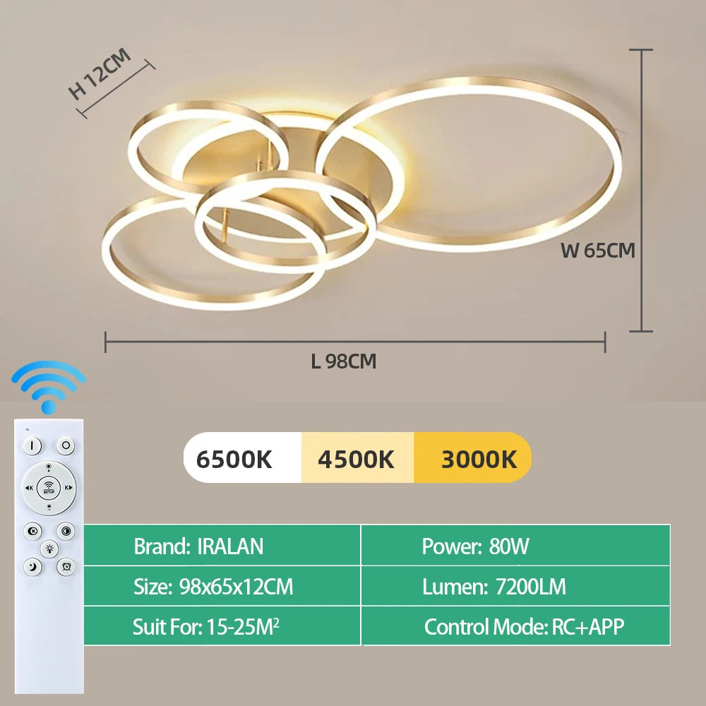 Plafonnier LED Nordique en acrylique réglable 3 couleurs pour salon et chambre