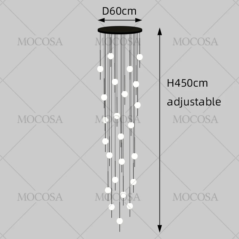 Suspension LED moderne pour escalier, lustre haute hauteur design métal