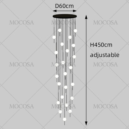 Suspension LED moderne pour escalier, lustre haute hauteur design métal