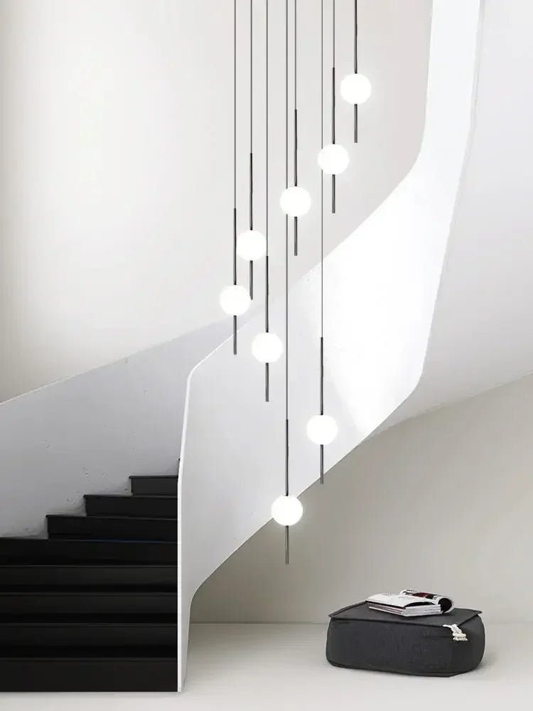 Suspension LED moderne pour escalier, lustre haute hauteur design métal