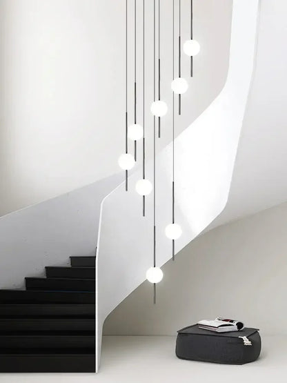 Suspension LED moderne pour escalier, lustre haute hauteur design métal