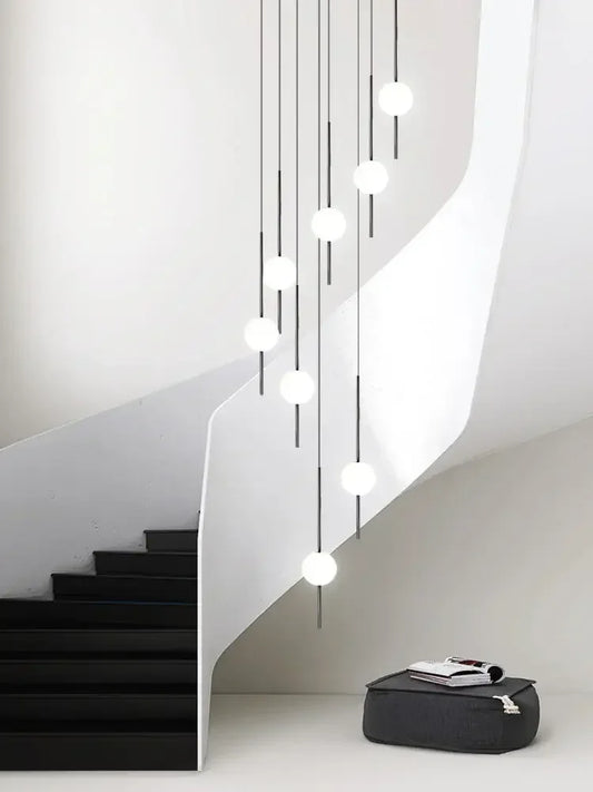 Suspension LED moderne pour escalier, lustre haute hauteur design métal