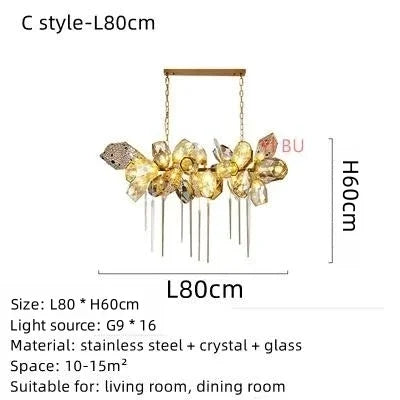 Lustre suspendu LED en acier inoxydable et cristal, design moderne pour salon et chambre, ampoules incluses