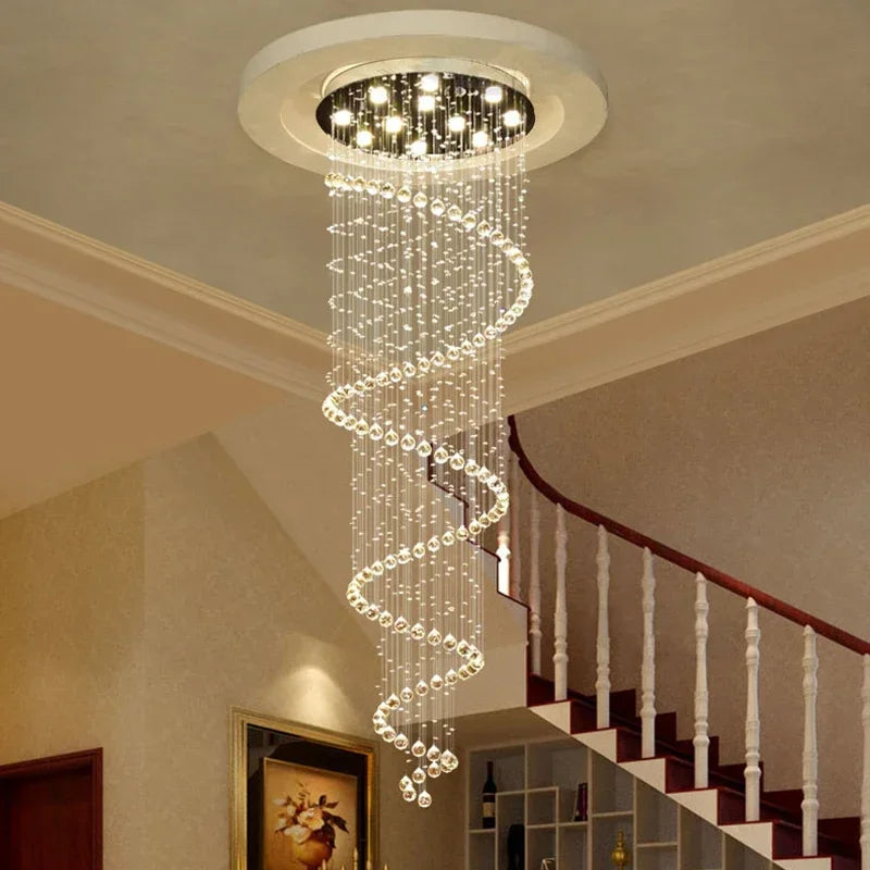 Lustre LED spirale en cristal pour plafond, suspension design moderne