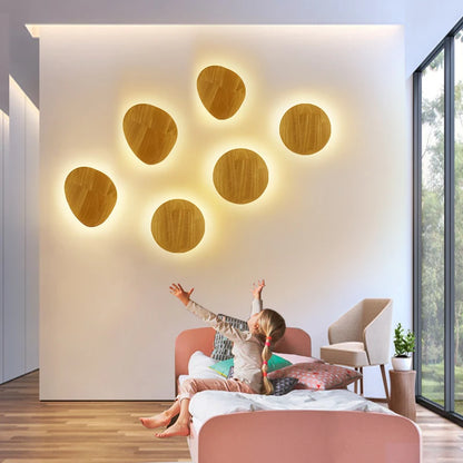 Applique Murale Circulaire en Bois Design Nordique Moderne, Lumière Ambiante pour Chambre et Escaliers