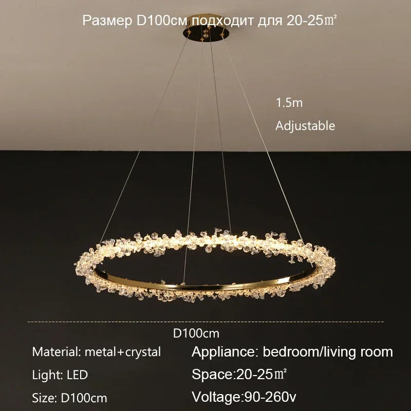Suspension Lustre Cristal Nordique Moderne Anneau pour Salon et Chambre