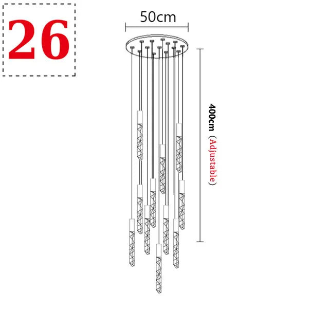Suspension LED moderne spirale en cristal pour salon et duplex