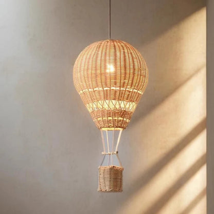 Suspension LED en rotin fait main, lustre ballon à air chaud, lumière chaude pour chambre d’enfant