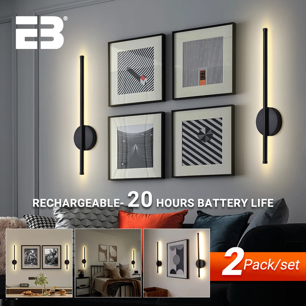 Applique Murale LED Rechargeable Aluminium à Intensité Variable avec Télécommande, Lot de 2, 50 et 80 cm