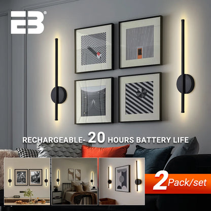 Applique Murale LED Rechargeable Aluminium à Intensité Variable avec Télécommande, Lot de 2, 50 et 80 cm