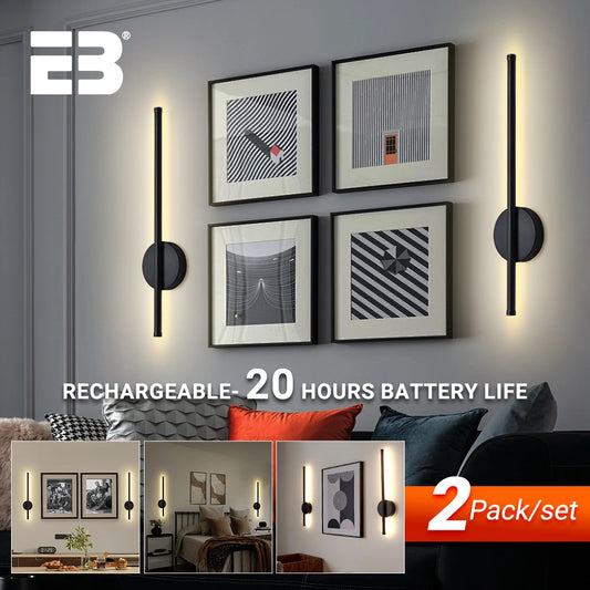 Applique Murale LED Rechargeable Aluminium à Intensité Variable avec Télécommande, Lot de 2, 50 et 80 cm