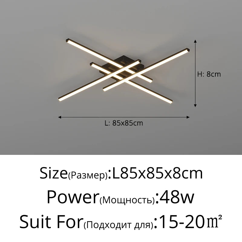 Plafonnier géométrique noir en fer pour salon et salle à manger, lumière variable