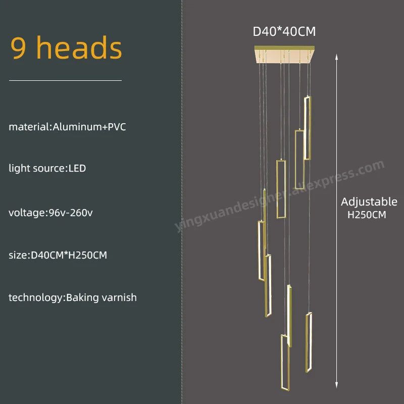 Suspension LED Minimaliste en Aluminium, Luminaire Moderne pour Hall et Escalier