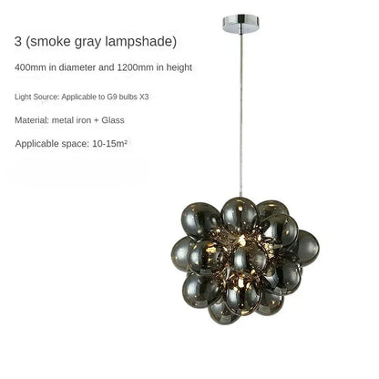 Suspension lustre bulle ballon nordique en verre gris fumé, lumière chaleureuse
