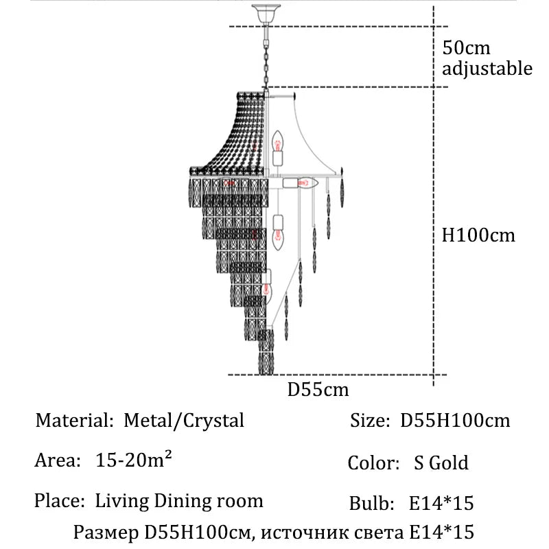 Lustre moderne en cristal noir et doré, éclairage suspendu pour salon et hall