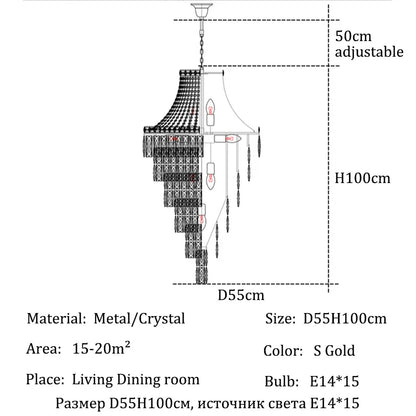 Lustre moderne en cristal noir et doré, éclairage suspendu pour salon et hall