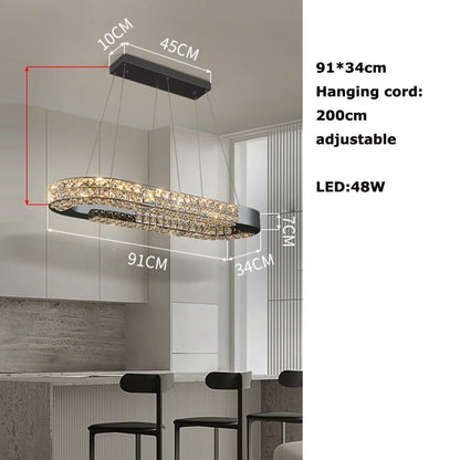 Lustre suspendu K9 cristal noir LED dimmable en acier inoxydable pour salon