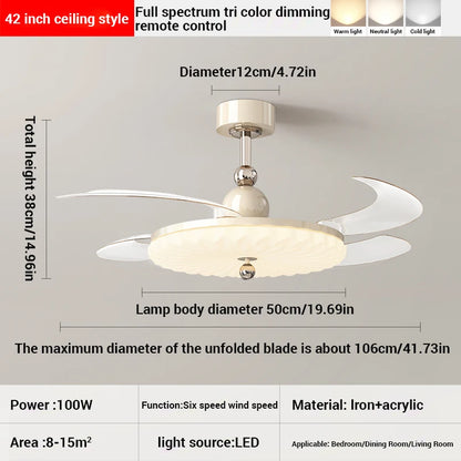 Plafonnier ventilateur rétro noyer 42" silencieux et rétractable avec télécommande