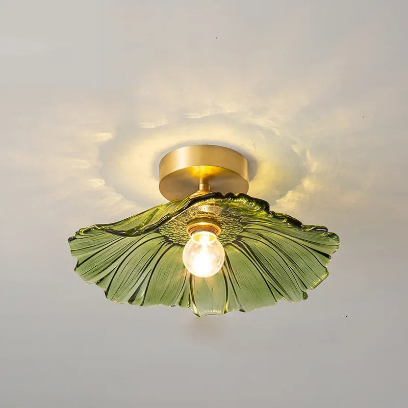 Plafonnier vintage en verre LED 2025, lumière chaude rétro pour salon et couloir