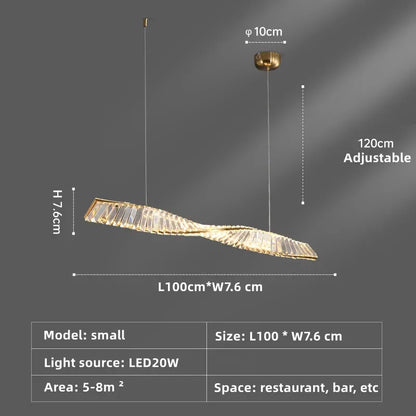 Suspension moderne en cristal K9 spirale, lumière LED pour îlot et salle à manger