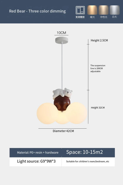 Suspension lustre ours dessin animé en métal, lumière douce pour chambre d’enfant
