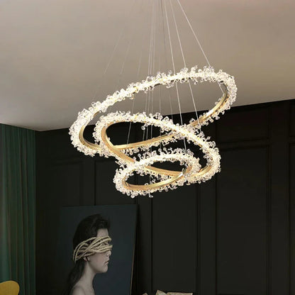 Suspension Lustre Cristal Nordique Moderne Anneau pour Salon et Chambre