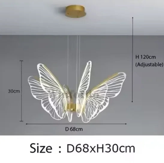 Plafonnier LED Anneau Métal Doré, Design Nordique avec Papillon Acrylique, Éclairage Salon et Chambre