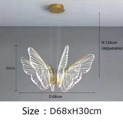 Plafonnier LED Anneau Métal Doré, Design Nordique avec Papillon Acrylique, Éclairage Salon et Chambre
