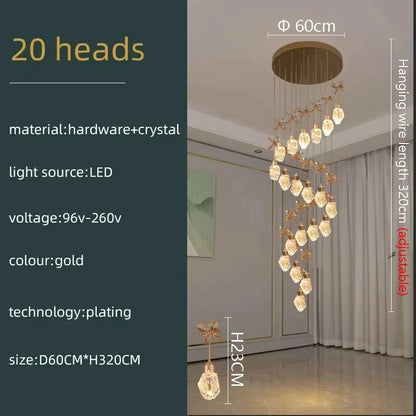 Lustre suspension moderne en cristal pour villa et salon avec LED dimmable