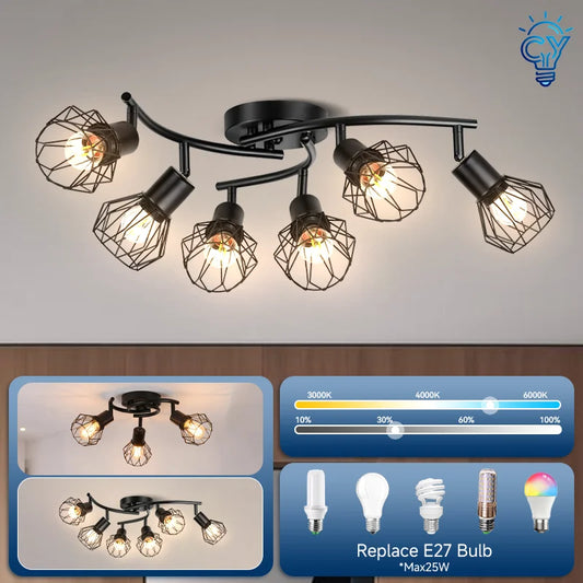 Plafonnier LED E27 en fer, angle réglable, design contemporain pour intérieur